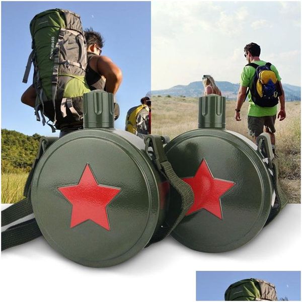 Botellas de agua Botella deportiva de acero inoxidable verde militar portátil con cinturón Hervidor para viajes Cam Senderismo Ciclismo Pesca 550 ml Drop de DHHTB