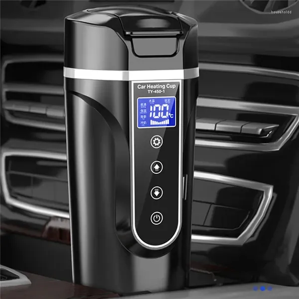 Botellas de agua Taza de calefacción de coche portátil Termo de acero inoxidable Calentador de café Botella Hervidor Taza 12V 24V Pantalla táctil Pantalla digital