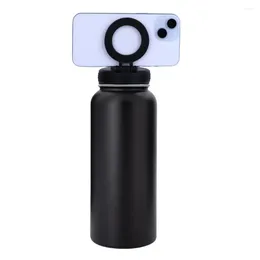 Bouteilles d'eau Bouteille isotherme portable avec support de téléphone 1000 ml Support magnétique en acier inoxydable Haute pour 12/24