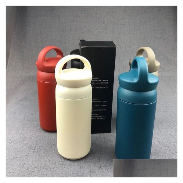 Bouteilles d'eau Portable en acier inoxydable Thermos tasses couleur unie mode étudiant Insation bouteille tasse tasses en plein air 350 ml transporter Vt1649 Dhvrm