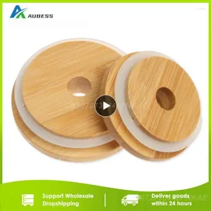 Bouteilles d'eau réutilisables en bois de bambou différentes tailles Capes de pot maçon non fuites en silicone étanché