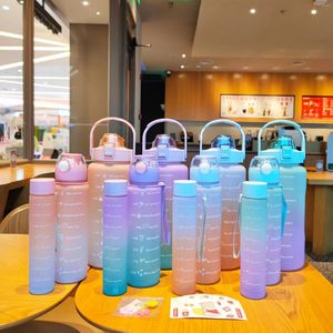 Waterflessen Set Gradiëntkleur Draagbare sportfles Rietjebeker Drinkgerei Buiten Reizen Gym Fitness Kannen Cadeau voor zakelijk A