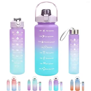 Bouteilles d'eau ensemble de 3 BPA sans BPA 64 oz 32 et 16 dans 1 Puche de consommation sportive de motivation avec poignée de support mobile paille