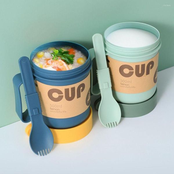 Bouteilles d'eau couleur unie céréales lait petit déjeuner tasse avec cuillère peut être chauffée par four à micro-ondes Portable japonais plastique petit