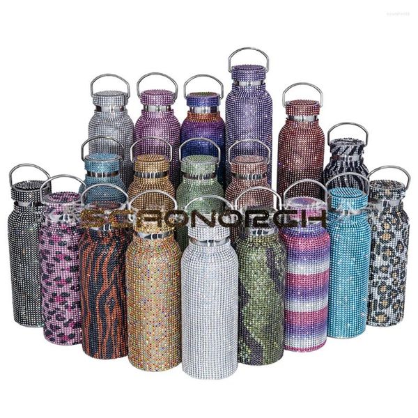 Bouteilles d'eau Thermos en diamant scintillant, bouteille Portable en strass à paillettes avec chaîne, flacon thermique en acier inoxydable à Double paroi