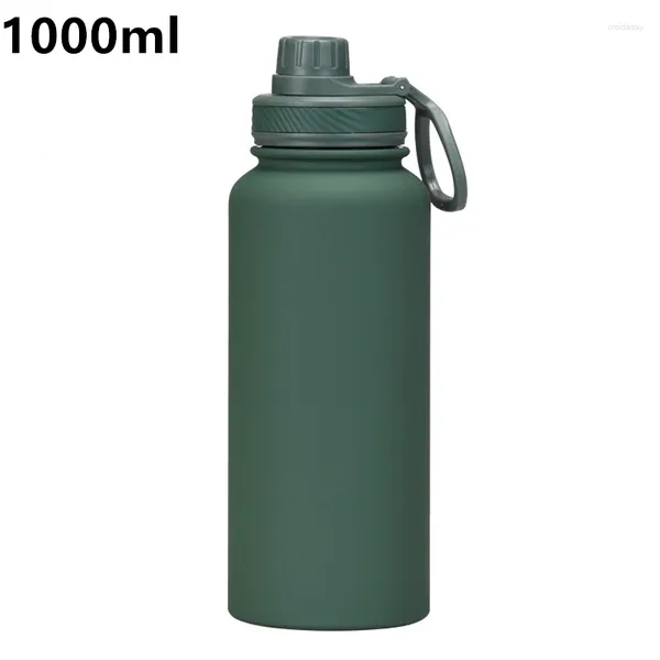 Botellas de agua Botella deportiva con tapa de pico a prueba de fugas Acero inoxidable Doble pared Aislamiento Vacío 1000 ml Boca ancha