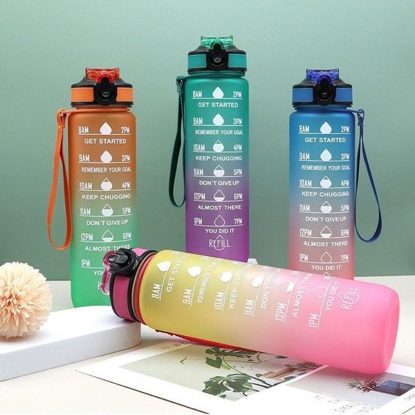 Botellas de agua deportivas 1 litro con pajita viaje al aire libre portátil transparente 32 oz plástico mi bebida BPA 230204257d