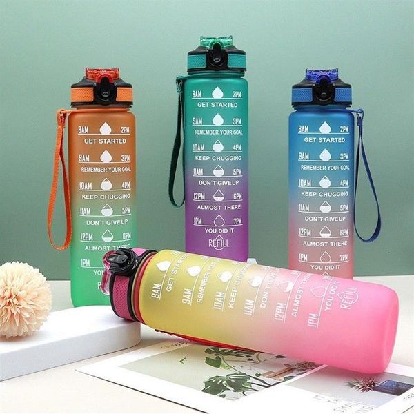 Bouteilles d'eau sport 1 litre avec paille voyage en plein air Portable clair 32oz plastique ma boisson BPA 230204252y