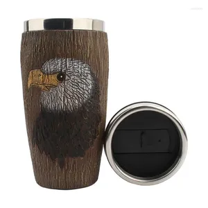 Bouteilles d'eau Tasse à café en acier inoxydable Tasse de voyage isolée avec couvercles 400 ml Modèle d'aigle d'écorce d'arbre créatif pour