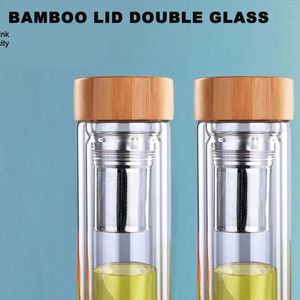 Water flessen roestvrij staal dubbele wandglas fles filters bamboe deksel reizen naar huis thee infuser dikke beker voor kantoordrinkware