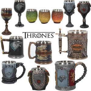 Bouteilles d'eau Tasses Thrones en résine en acier inoxydable Chanson de glace et de feu Tasse à bière Viking Sculpture 3D Chope à café Gobelet à vin Verres 231130