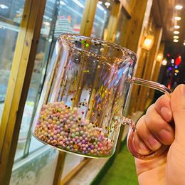 Bouteilles d'eau Star tasse à café en verre à double paroi équipée de belles paillettes en mousse résistant à la chaleur Kawaii belle poignée de thé pour le petit déjeuner