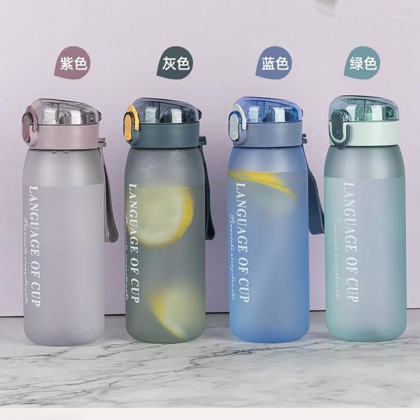 Botellas de agua Taza de paja Estudiante femenina Rebote portátil simple fresco con cuerda Glaseado Deportes Plástico