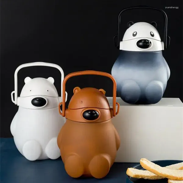 Bouteilles d'eau d'été, grande tasse ours blanc, haute valeur de beauté, verres en paille, grande capacité, sangle ventrale en plastique Kawaii