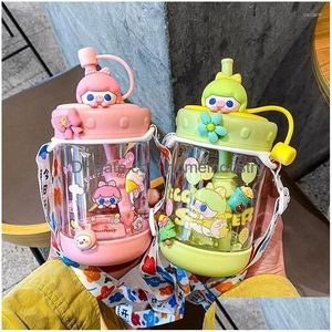 Bouteilles d'eau été dessin animé fille coeur mignon cochon rose vert tasse super portable en plein air en plastique St Drop Livraison Dhmpb