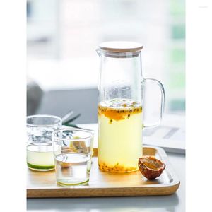 Bouteilles d'eau Bouteille en verre froide d'été 304 Couvercle en bambou en acier inoxydable avec poignée 880ml 1200ml Boisson applicable