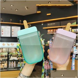 Water flessen zomer plastic ijslolly water flessen st handige riem cup sap cups drinkware 4 kleuren 4830 Q2 drop levering home dhwq3