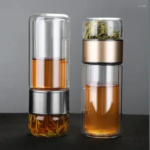 Bouteilles d'eau Bouteille de thé Verre à haute teneur en borosilicate Double couche Tasse Infuseur Tumbler Drinkware avec filtre