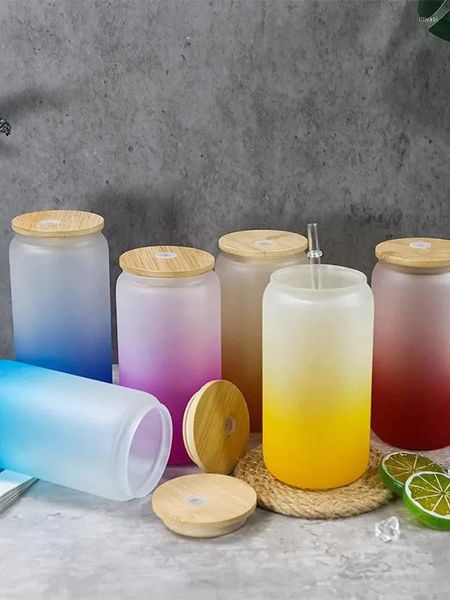 Bouteilles d'eau tasse de verre sublimation thermique avec bambou gradient grosé multi-spécifications cola maçon pour
