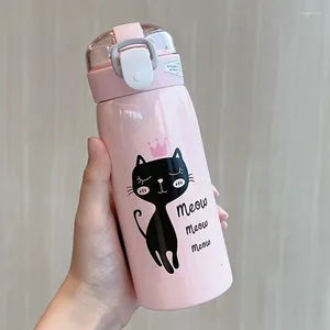 Waterflessen Thermos Cartoon Kat Roestvrij staal 350 ml / 500 ml thermoskan met rietje Draagbare kindermok Reizen Thermische fles Tumbler