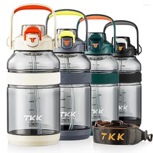 Bouteilles d'eau TKK Puche de bouteille de sport de grande capacité avec paille 2 dans 1 couvercle BPA Free Tritan Plastic pour le gymnase voyage extérieur