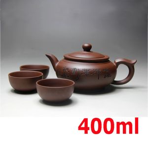 Bouteilles d'eau Top Vente Kung Fu Service À Thé Yixing pot Main Pot Tasse 400 ml Zisha Céramique Chinois Cérémonie Cadeau BONUS 3 TASSES 50 ml 230327