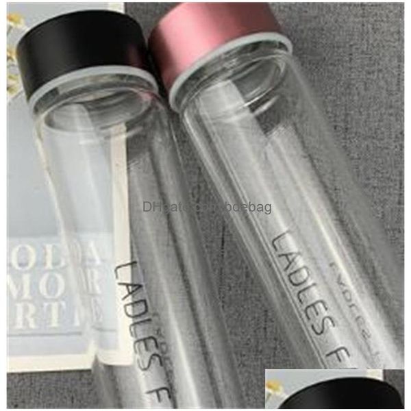 Wasserflaschen Transparente Glasbecherliebhaber Langer Stil Saftgetränkeflaschen Englisches Buchstabenmuster Winzige Gläser Wasserflasche 5 8Jg Dh1Ac