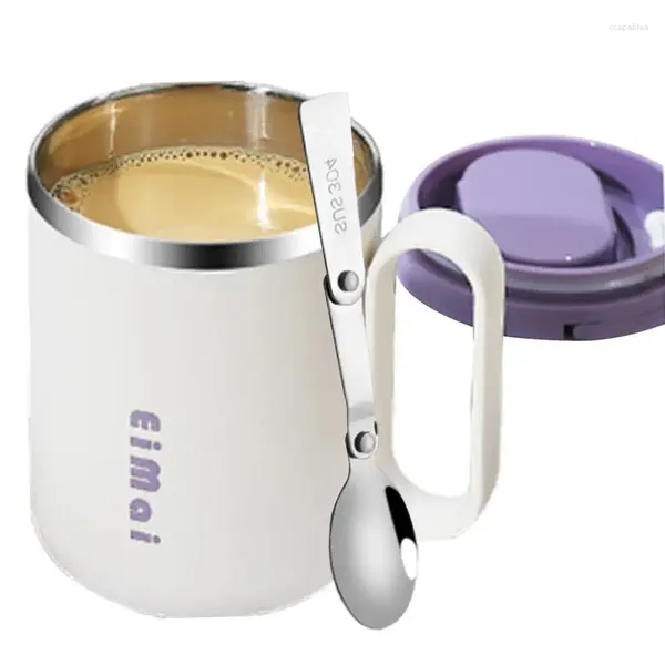 Gobelet de bouteilles d'eau avec poignée, couvercle de tasse à café Portable et cuillère pliable, conception à Double couche pour l'isolation thermique