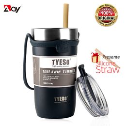 Bouteilles d'eau TYESO Tasse Tasse à café thermique Bouteille thermos en acier inoxydable avec paille Gobelet de voyage isolé Flacons à vide Drinkware 230621