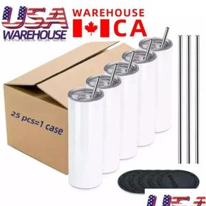 Bouteilles d'eau US CA Warehouse 50pcs / Carton 20oz Subilation Gangliers Straight Blanks White 304 Affaim en acier inoxydable Amécar