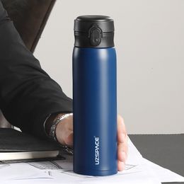 Waterflessen uzspace Business sport waterfles vacuüm kolf roestvrij stalen thermosmos direct drink lekkendichte draagbare auto thee cup koffie mug 230320