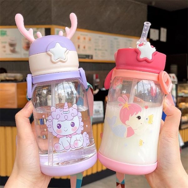 Bouteilles d'eau Bouteille d'eau Mignon Licorne Creative Micro Paysage Intéressant Conception En Plastique Tasse D'eau Arc-En-Couleur Fille Portable 220919