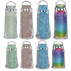 Water flessen water flessen bling diamant thermos draagbare glitter fles crossbody roestvrij stalen thermische kolf 350 ml 500 ml 750 ml