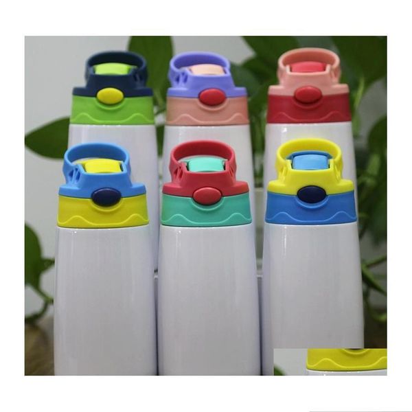 Botellas de agua Botellas de agua Sublimación Sippy Cup 12 Oz 350 ml Botella en blanco para niños Tazas lindas de vaso de acero inoxidable de doble pared en BK Safe Dhyot