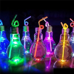 Water flessen groothandel led licht bb fles plastic melksap wegwerp lekbestendige drankbeker met deksel creatief drinkware drop delive dheo2