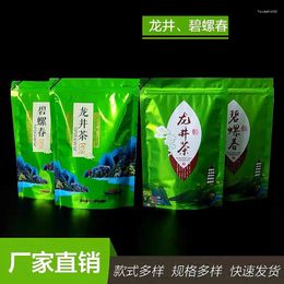 Bouteilles d'eau avec fenêtre, sac debout auto-scellant, service à thé Longjing, sacs à fermeture éclair, vert chinois recyclable, sans emballage cadeau, taille S M.L