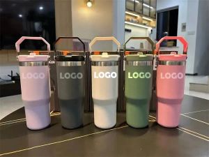 Water Bottles with Logo 30oz Cups Heat Preservation Stainless Steel 20oz Outdoor Large Capacity Tumblers Reusable Leakproof Flip Cup GF1005