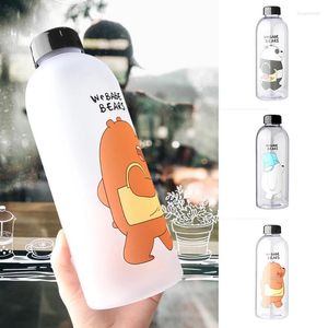 Bouteilles d'eau avec paille, tasse ours Panda mignon, bouteille transparente de dessin animé, verres à boissons, Shaker anti-fuite givré de 1000ml