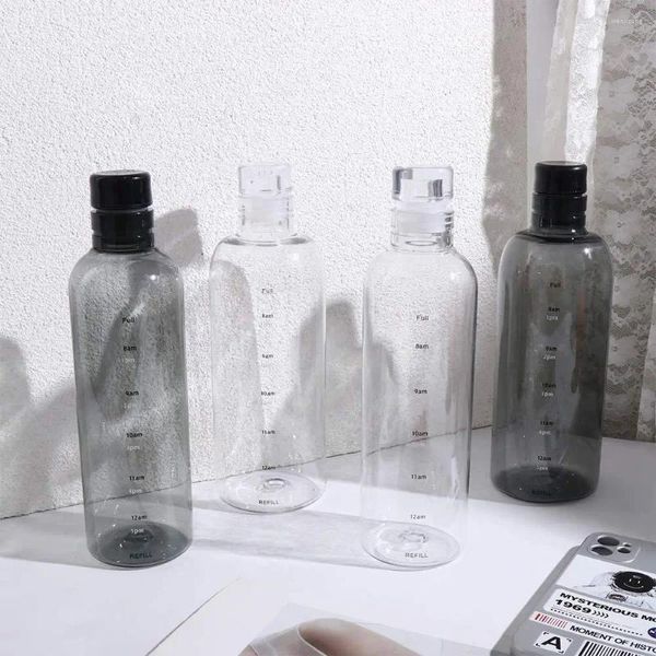 Botellas de agua con marcador de tiempo transparente para viajar escolar jugo de té té té té tapa de tapa de tapa botella bebida