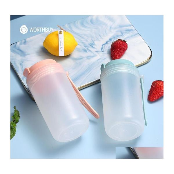 Botellas de agua Worthbuy Botella de viaje portátil con St Plástico Deporte para niños Bebiendo Jugo Leche A prueba de fugas Drinkware Drop Entrega H OTR1D