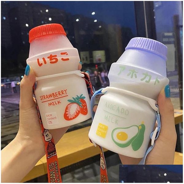 Botellas de agua Yogurt Botella de plástico para niñas Niños Tour Fruta Beber Kawaii Leche Yakt Taza Tazas Anti Caída Copa 450 ml Gota Entregar DHXJS