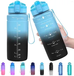 Bouteilles d'eau zounich 500/1000 ml bouteille de sport avec marqueur temporel gradient couleur portable à haute température résistante en plastique caisse fitness
