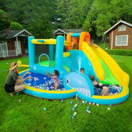 Water Bounce Maison gonflable Slide Park Playhouse For Kids Château gonflable avec piscine Splash Backyard Balle Marine Whale Thème Combo Toys Small Birthday Party Cadeaux