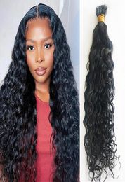 Extensiones de cabello humano con nanoanillo rizado al agua para mujeres negras, 100 hebras, 100 cabellos Remy, Color Natural 2413583