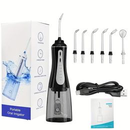Irrigator oral de lantaine de dentaire à eau avec 5 modes, 350 ml de nettoyage de dents d'eau sans fil.