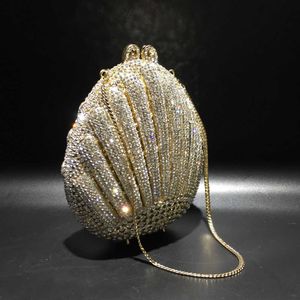 Sac de diamant d'eau avec sac de soirée en cristal métallique creux, ensemble de sac de diamant en forme de coquille, sac à main 240221