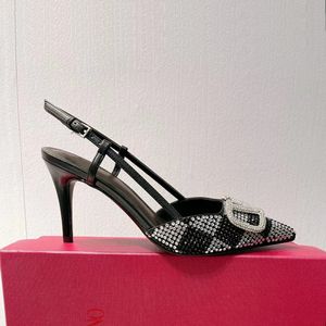 Dame puntige tenen stiletto sandalen echte lederen kristallen decoratie pompen slingback jurk schoenen dames luxe ontwerpers feestavond schoen 35-43 met doos