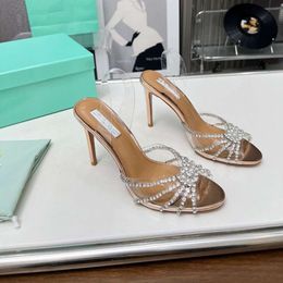 Water Diamond Fairy Transparant Crystal High Slim Heels, Fish Mouth Back Air Sandals, Dames Summer 2024 Nieuwe trouwschoenen