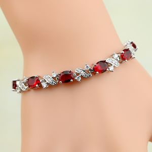 Water Dorp Rode Cubic Zirconia Wit CZ Zilver Kleur Sieraden Bedelarmband Kerstmis Dames Geschenken Box S028