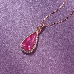 Water Drop 18K Rose Gold Lab Ruby Pendant 925 Sterling Silver Wedding Pendants ketting voor vrouwen beloven choker sieraden
